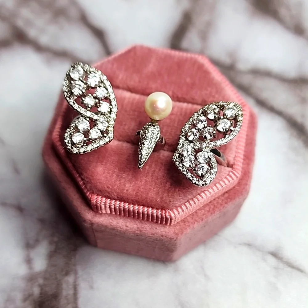 Sterling silver double burgundy ring with pearl